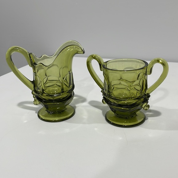 Fostoria Argus Green Henry Ford Museum HFM Sugar Bowl and Creamer set - Picture 16 of 16